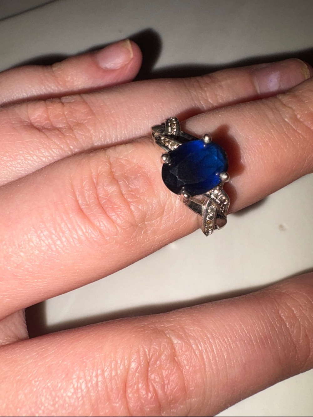 Blue Sapphire-Style Silver Ring with Accent Stones